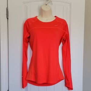 💗 NIKE Running Miler Dri-Fit L/S Long Sleeve Reflective Top Reddish Orange  M
